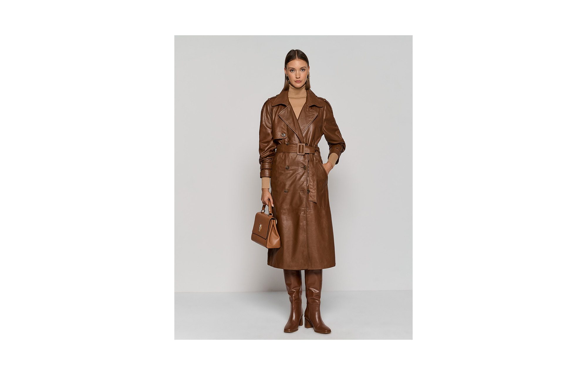 Long brown napa raincoat