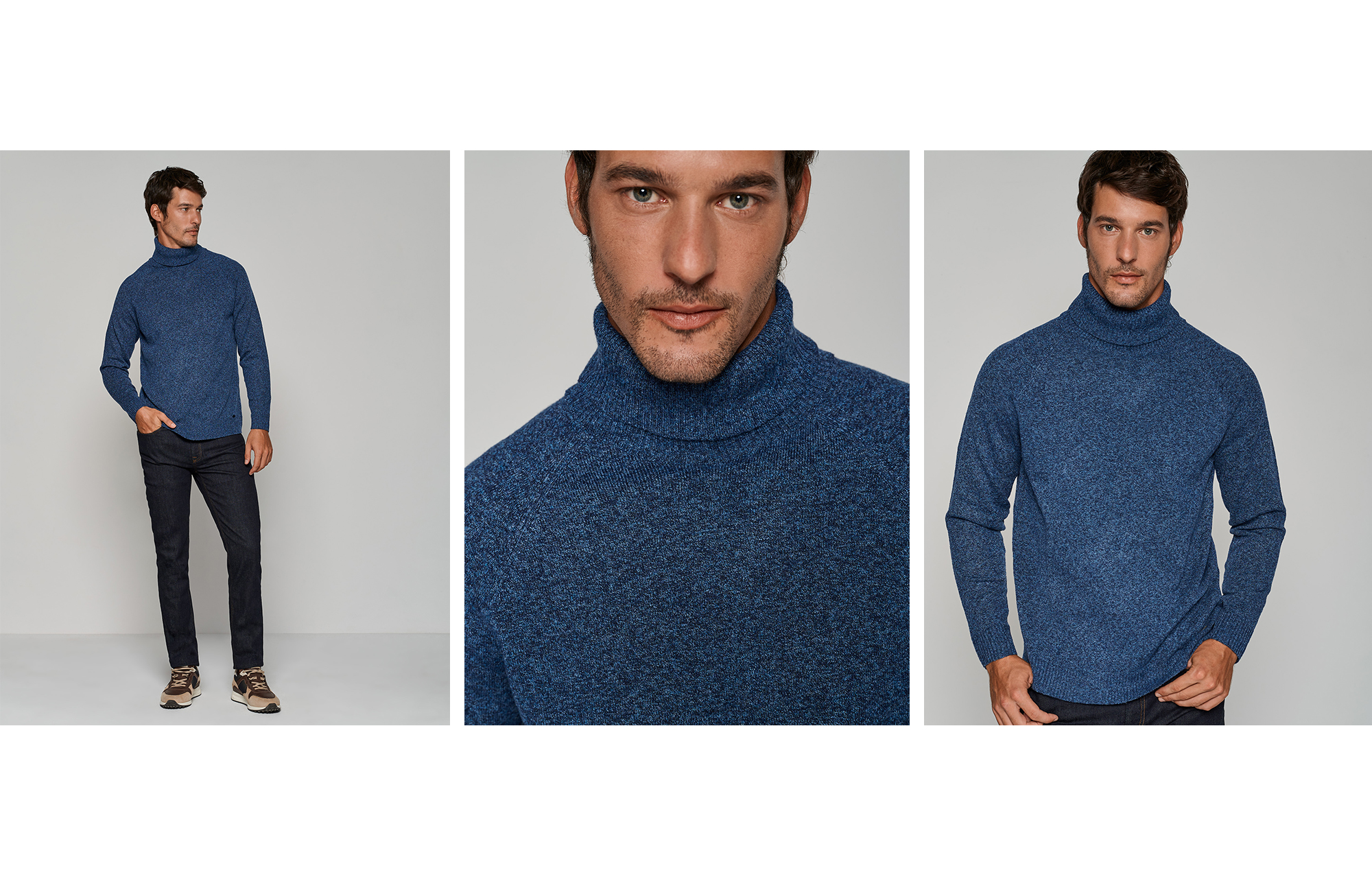 Blue melange sweater with turtle neck